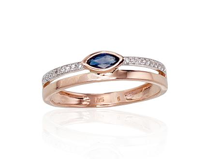 Sarkanā zelta gredzens ar briljantiem un safīru