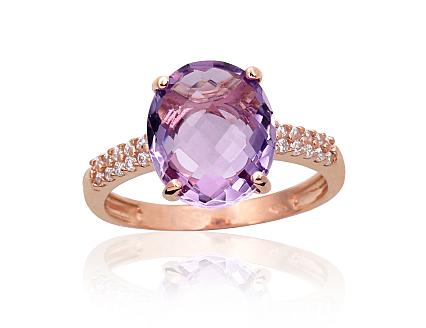 Ring aus Rotgold mit Zirkonia und Amethysten