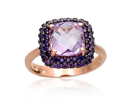 Ring aus Rotgold mit Zirkonia und Amethysten