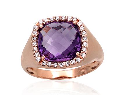Ring aus Rotgold mit Zirkonia und Amethysten