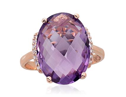 Ring aus Rotgold mit Zirkonia und Amethysten
