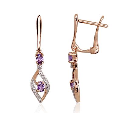 Ohrringe aus Rotgold mit Diamanten und Amethysten
