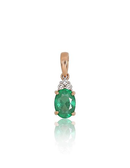Kettenanhänger aus Rotgold mit Diamanten und Smaragd