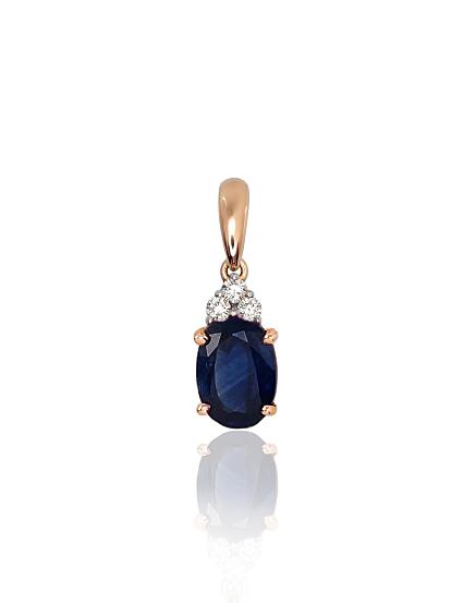 Kettenanhänger aus Rotgold mit Diamanten und Saphir