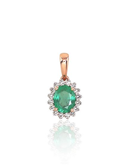 Kettenanhänger aus Rotgold mit Diamanten und Smaragd