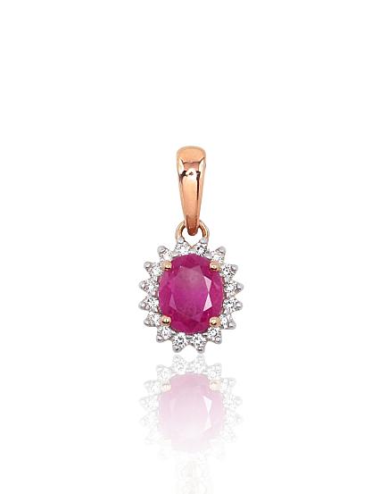 Kettenanhänger aus Rotgold mit Diamanten und Rubin