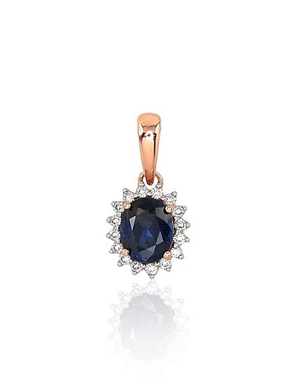 Kettenanhänger aus Rotgold mit Diamanten und Saphir