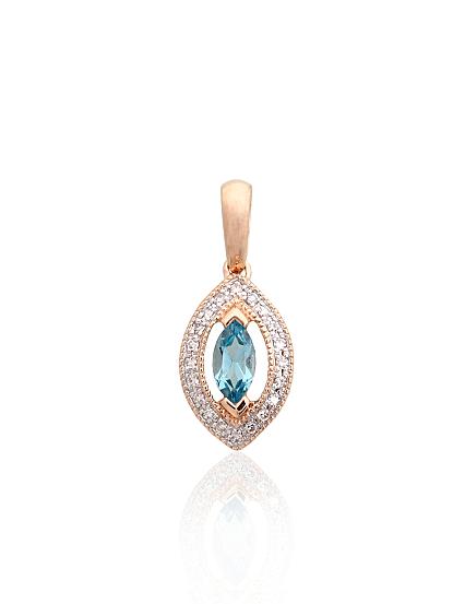 Kettenanhänger aus Rotgold mit Diamanten und blauem Topas