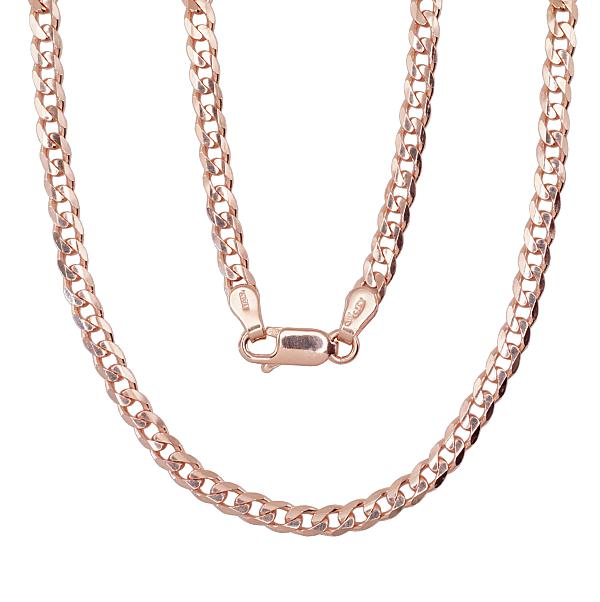 Sudraba ķēdīte ar zelta pārklājumu "Kartjē gār. (Flat Curb) 3.8 mm"